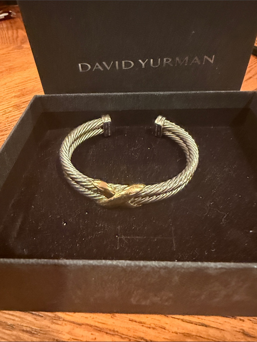 David Yurman Two-Tone Cable Cuff Bracelet in Silver and Gold Accents